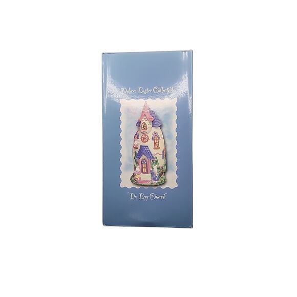 Vtg Deluxe Easter Collectible Egg Church Porcelain House Bunny Spring Hand Paint - Picture 10 of 13